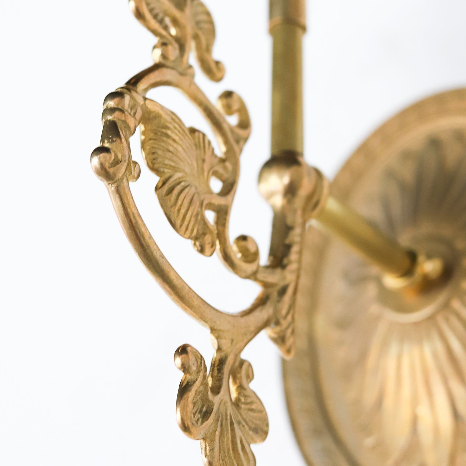 Victorian Inspired Brass Sconce Wall Light - Floral Cup & Leaf Arm Accent
