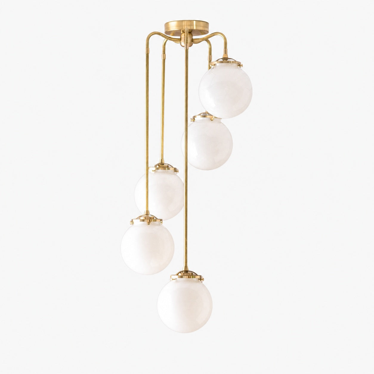 Glorica Glass 5 Globe Chandelier - Brass and Opal Glass Vintage Pendant Light