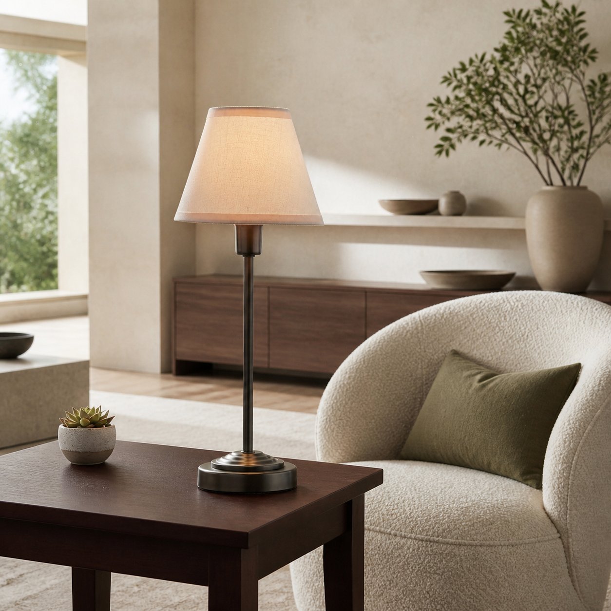 Bronzuno Textured Fabric Desk Lamp – Modern Metal Base Lighting for Offices or Lounges