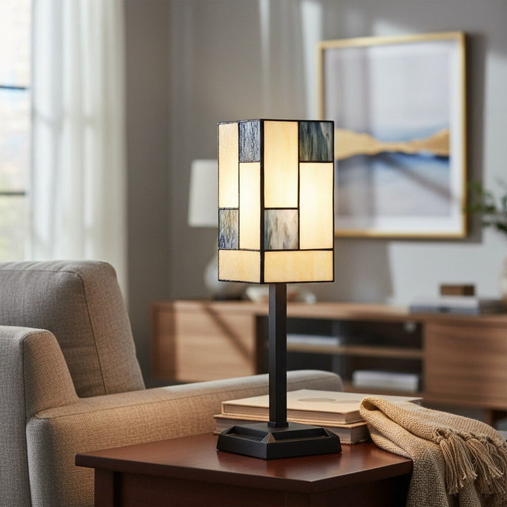 TF Manchester Square Table Lamp - Geometric Glass and Metal for Bedroom and Living Room