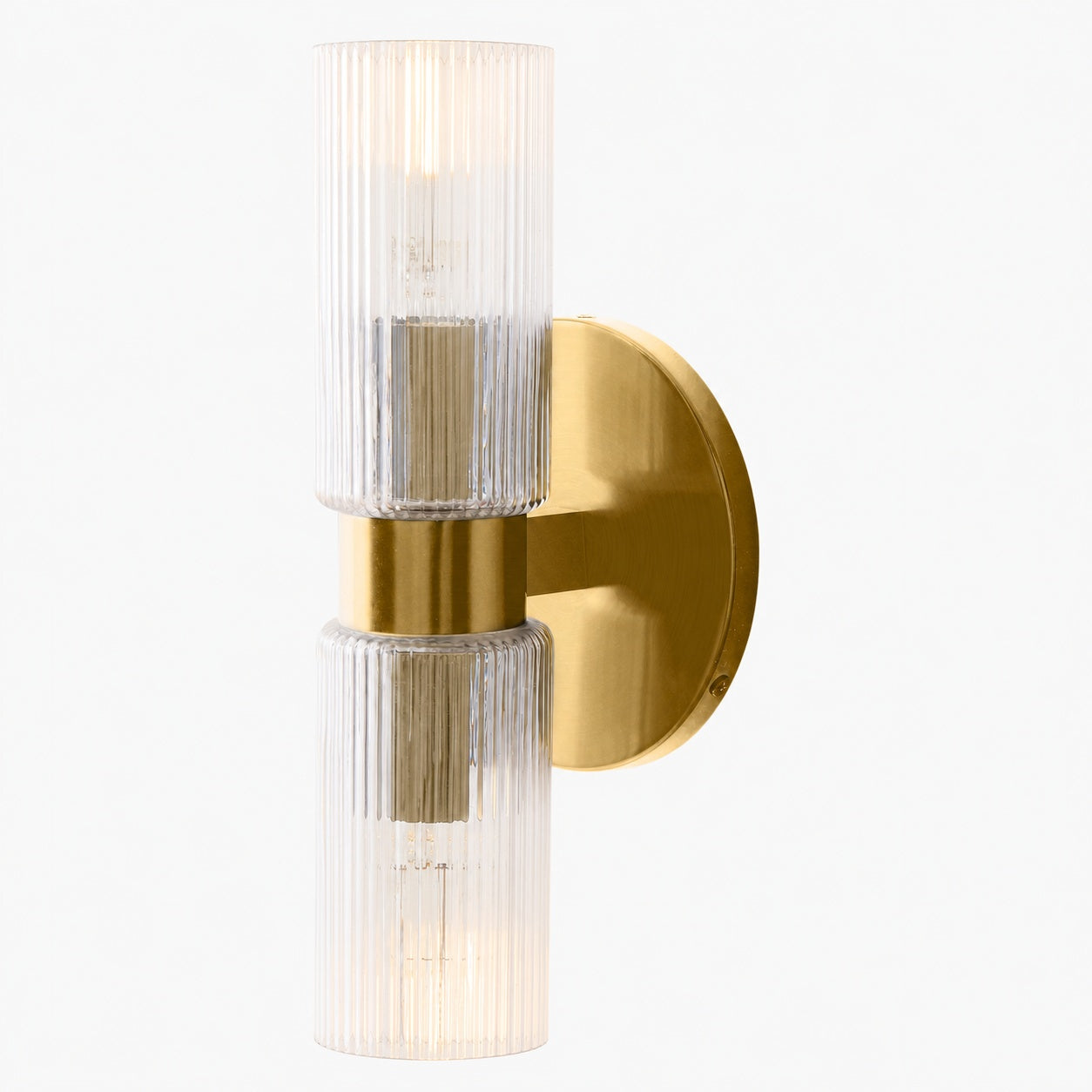 Rivora Modern Fluted Glass Wall Light - Double Short Indoor Outdoor Sconce
