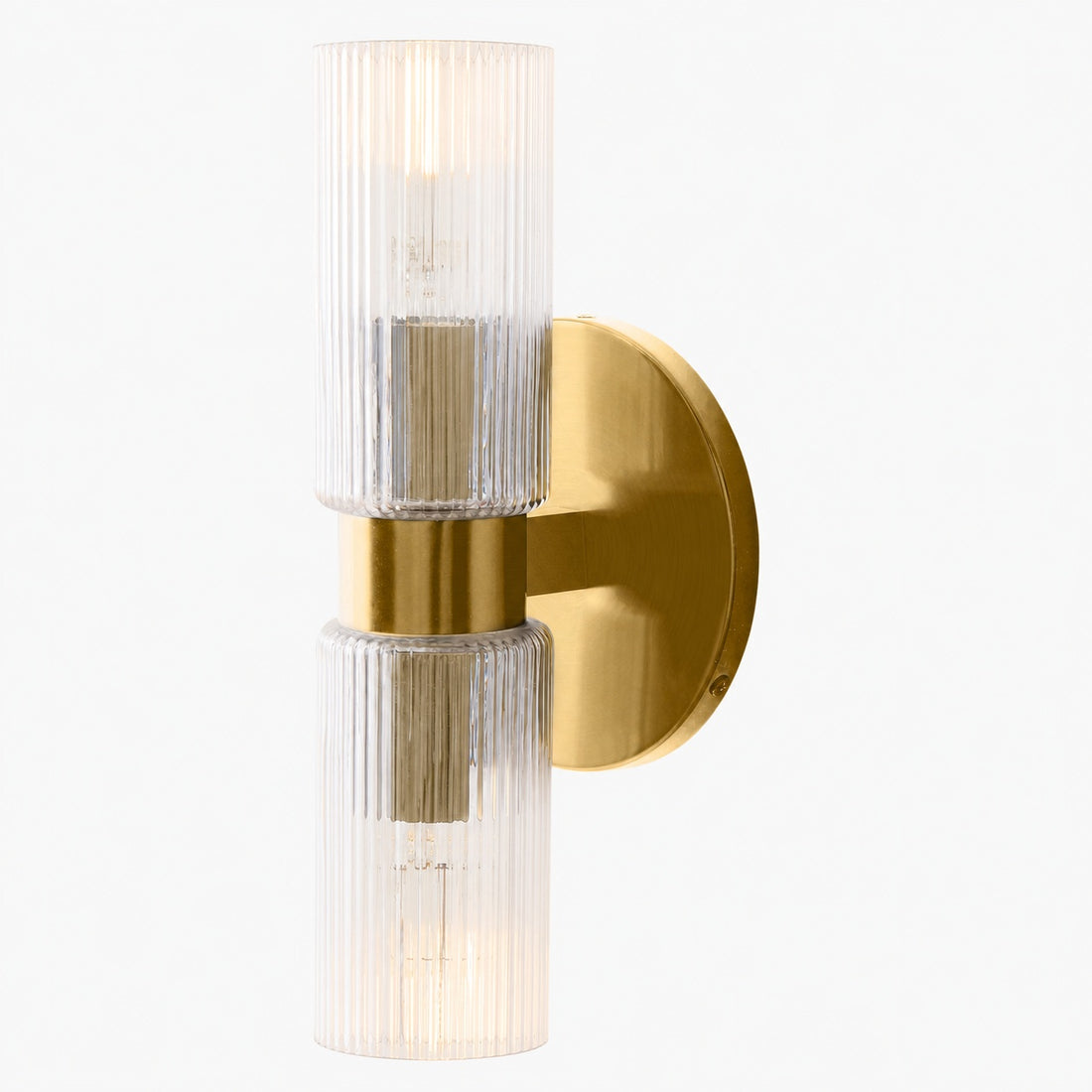 Rivora Modern Fluted Glass Wall Light - Double Short Indoor Outdoor Sconce