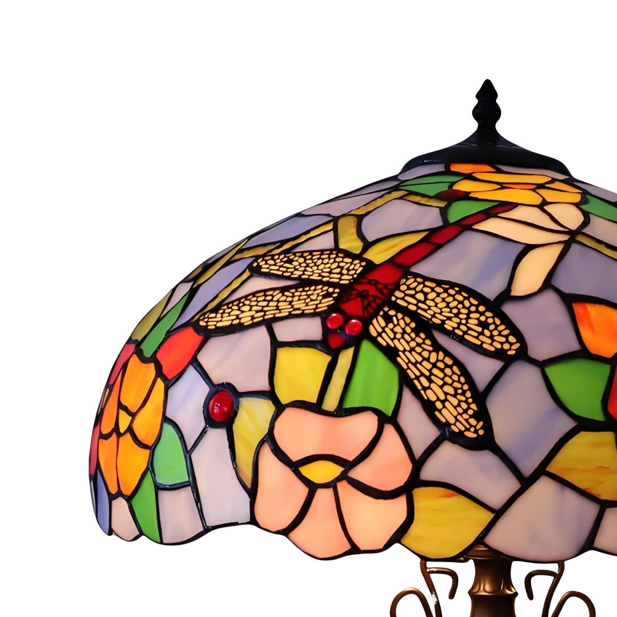 TF Keswick Dragonfly Tiffany Table Lamp – Handcrafted Stained Glass Shade for Living Room or Bedroom