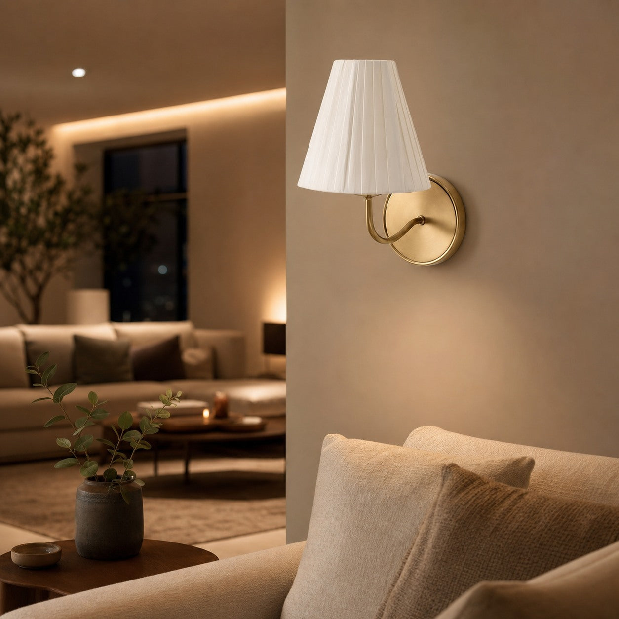 Fibura Sleek Metal Linen Shade Wall Light - Wall-Mounted Art