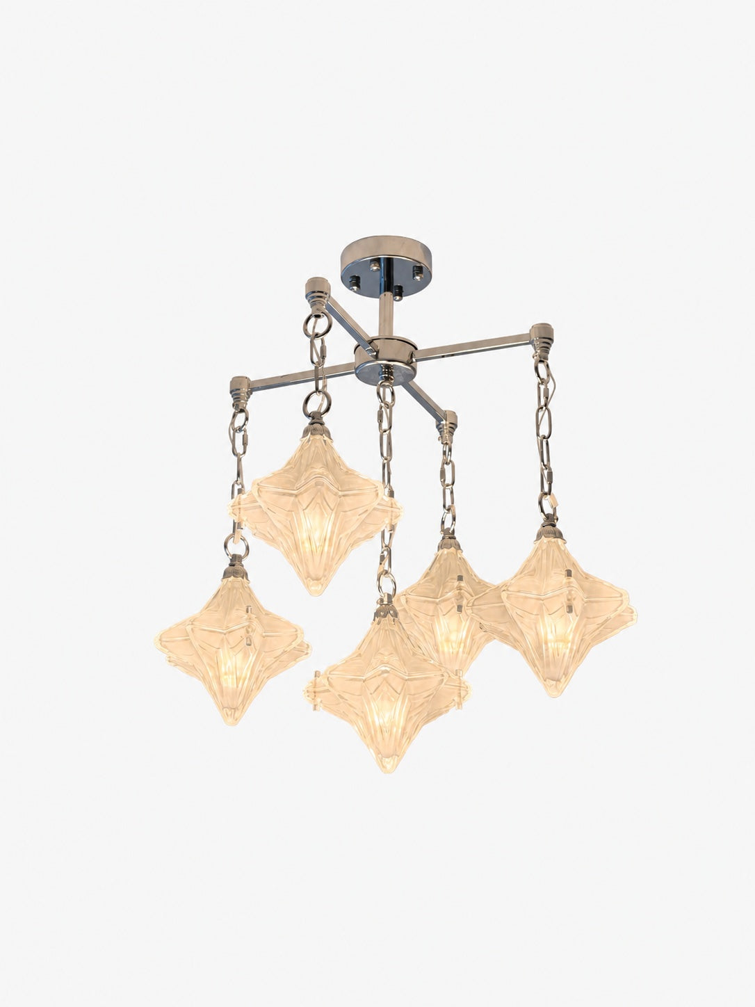 Art Deco Astris Star Chandelier – Frosted Glass Deco Fixture for Dining Room