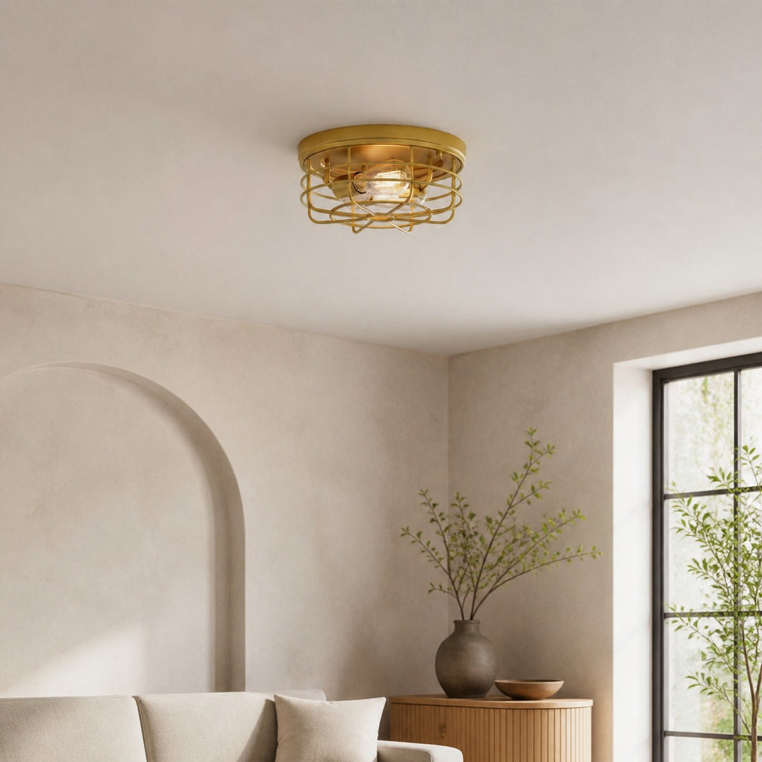 Gridray Round Metal Cage Ceiling Lamp Industrial Style – Indoor Lighting for Kitchen Entryway