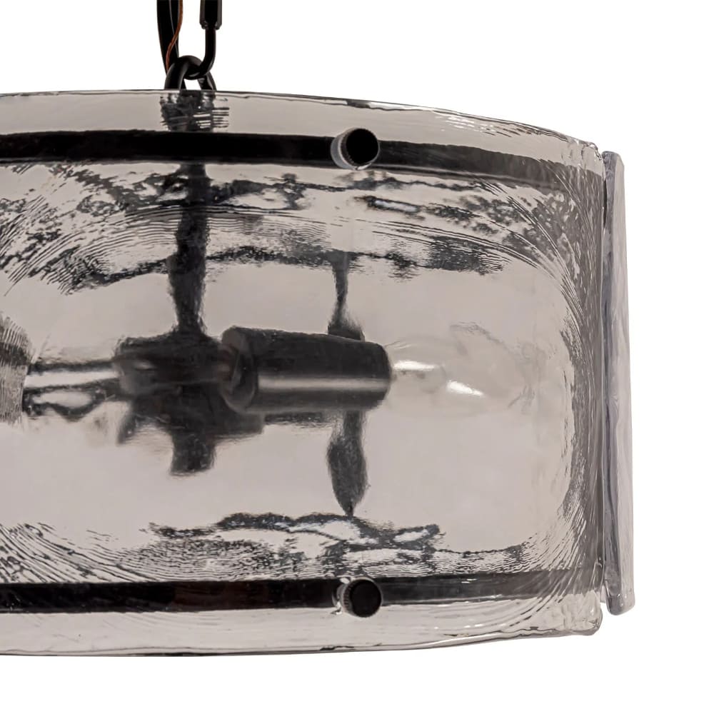 Water Ripple Drum Pendant Light - Matte Black Clear Glass 3-Light Chandelier