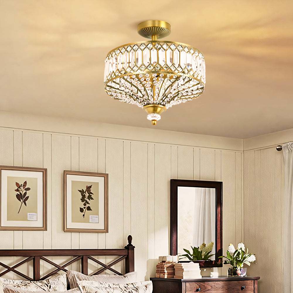 Crystal Drum Ceiling Light –  Glass Semi Flush Mount Lamp for Hallway