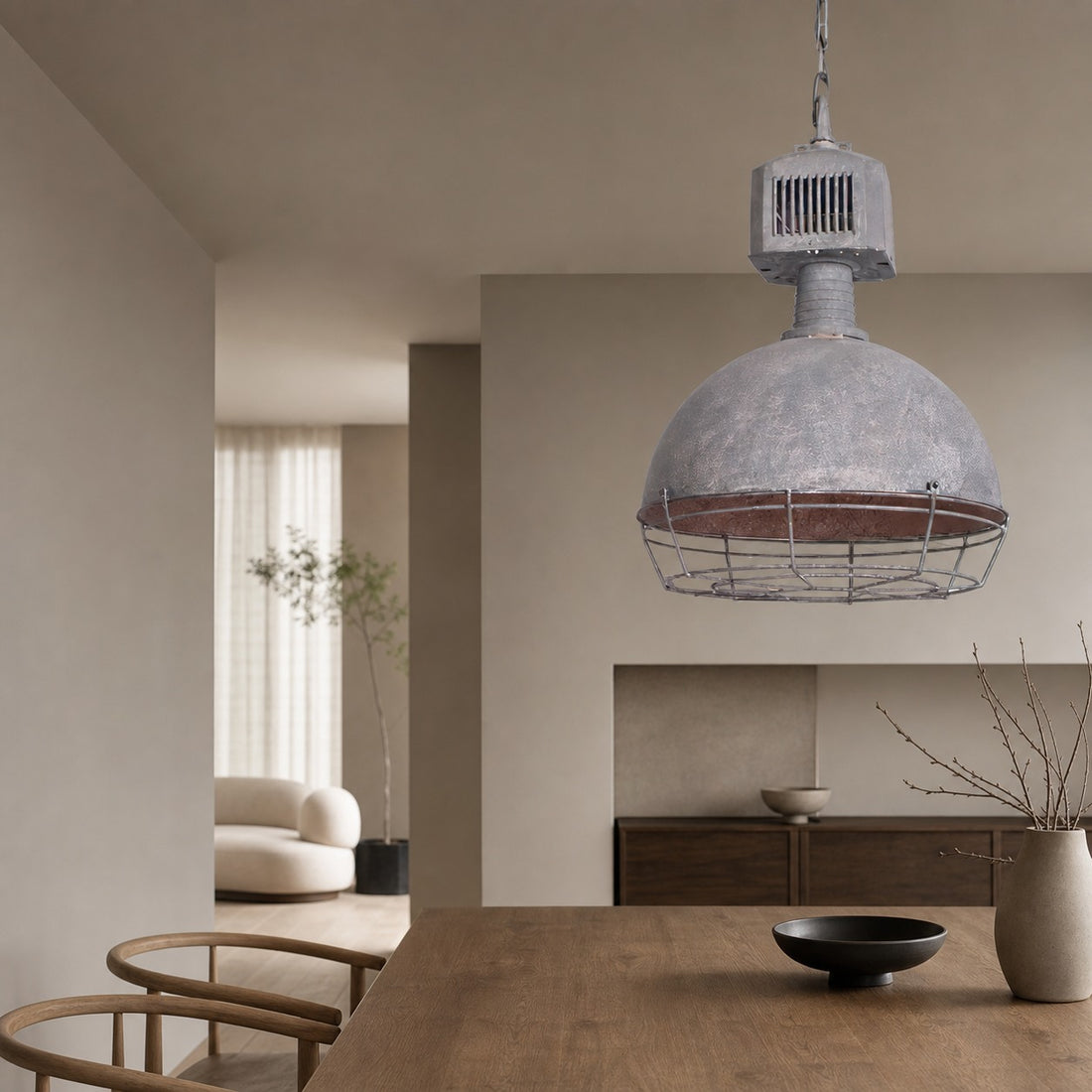 Caged Industrial Metal Pendant Light