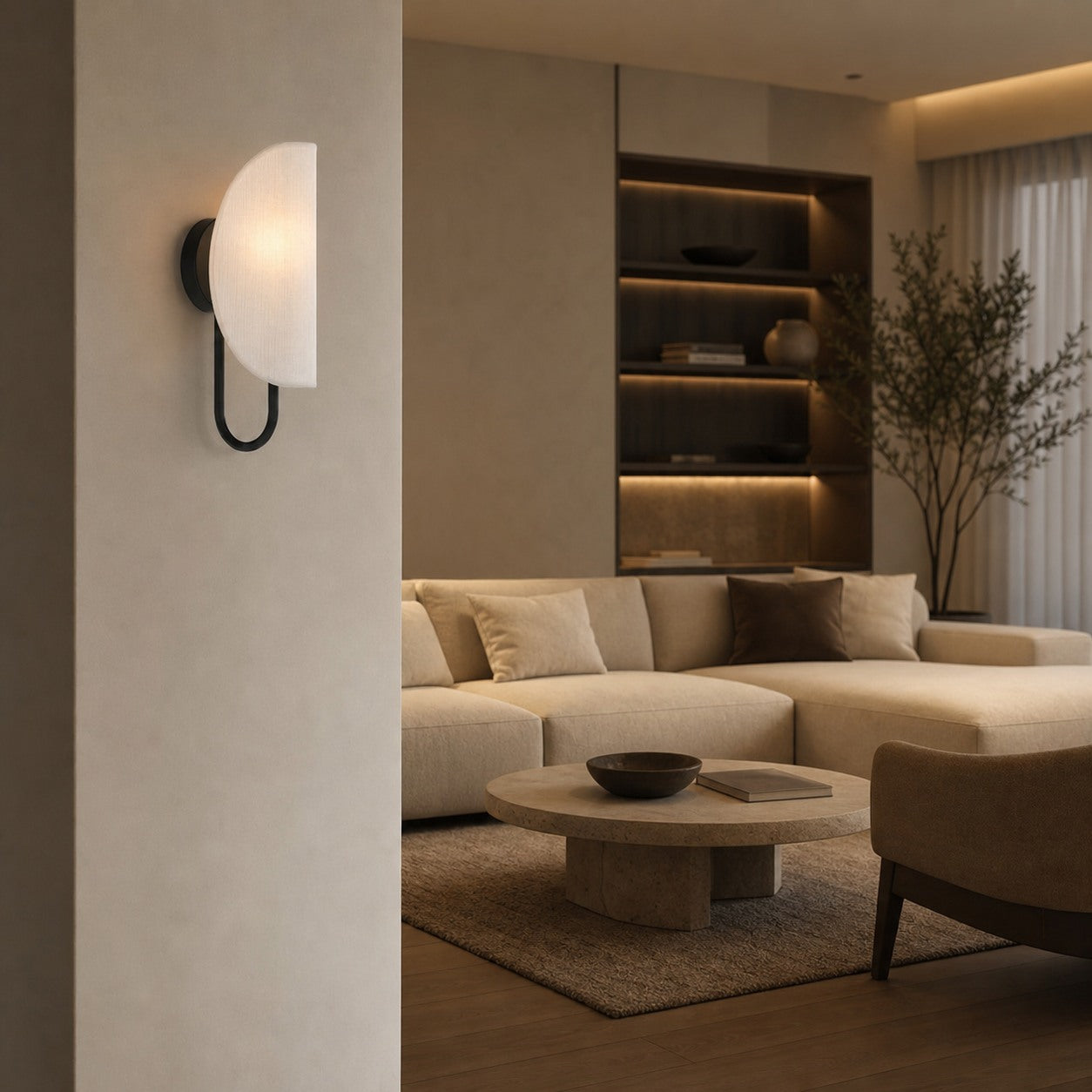 Minimalist Modern Wall Light with Brass or Fabric Shade for Ambient Lighting