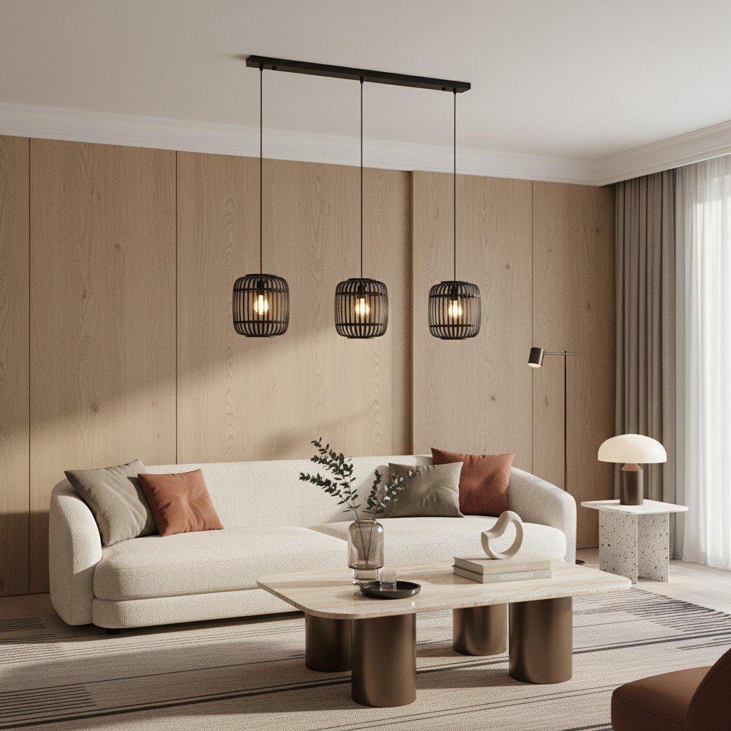 Yumeko Adjustable Bamboo Pendant Lamp - Natural Cage Ceiling Light Perfect for Living & Dining Rooms