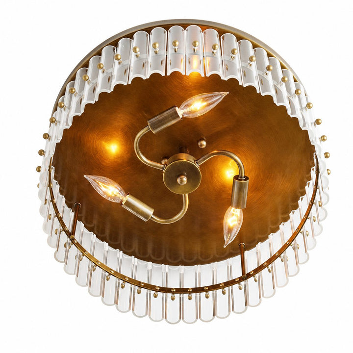 Lumora Crystal Flush Mount – Elegant Brass Ceiling Light