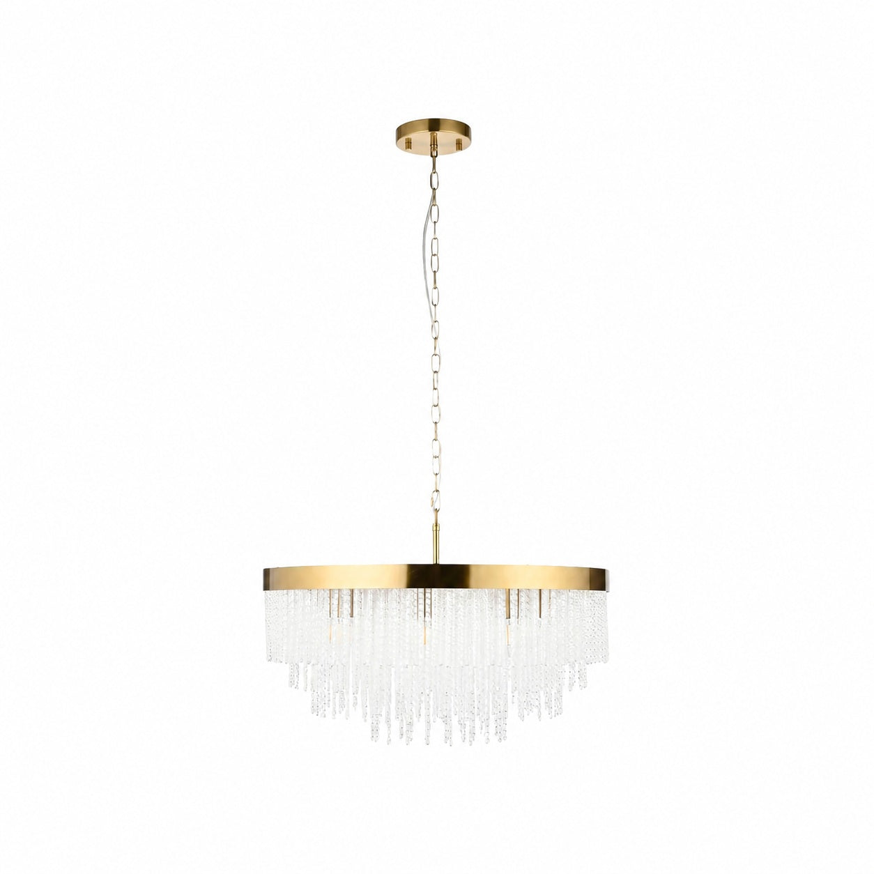 Cavara Multi-Tier Glass Rod Chandelie – Tiered Brass Pendant for Dining and Entry