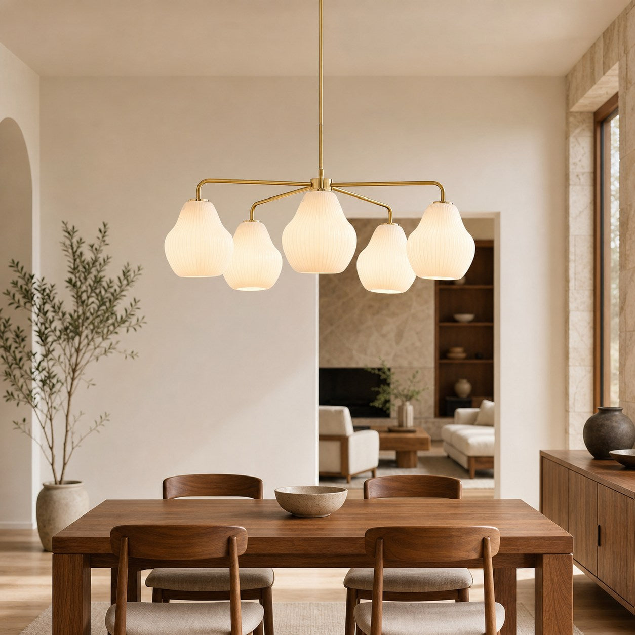 Rivrona 5-Light Chandelier for Entryway - Ribbed Glass Modern Lighting