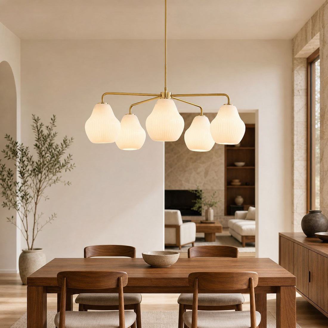 Rivrona 5-Light Chandelier for Entryway - Ribbed Glass Modern Lighting