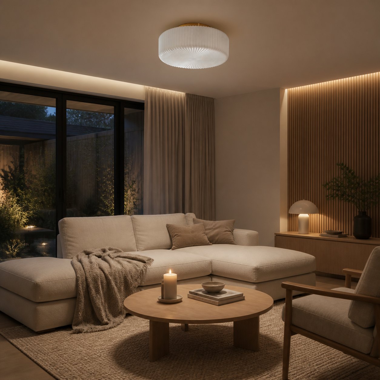 Lunorib Contemporary Opaline Glass Ceiling Fixture - Textured Ribbed Metal Lighting for Living Areas