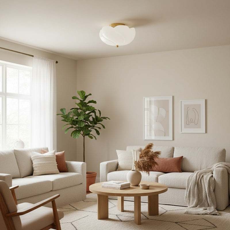 Modo Ceiling Light – Minimalist Glass Shade with Sleek Brass Frame for Dining Room