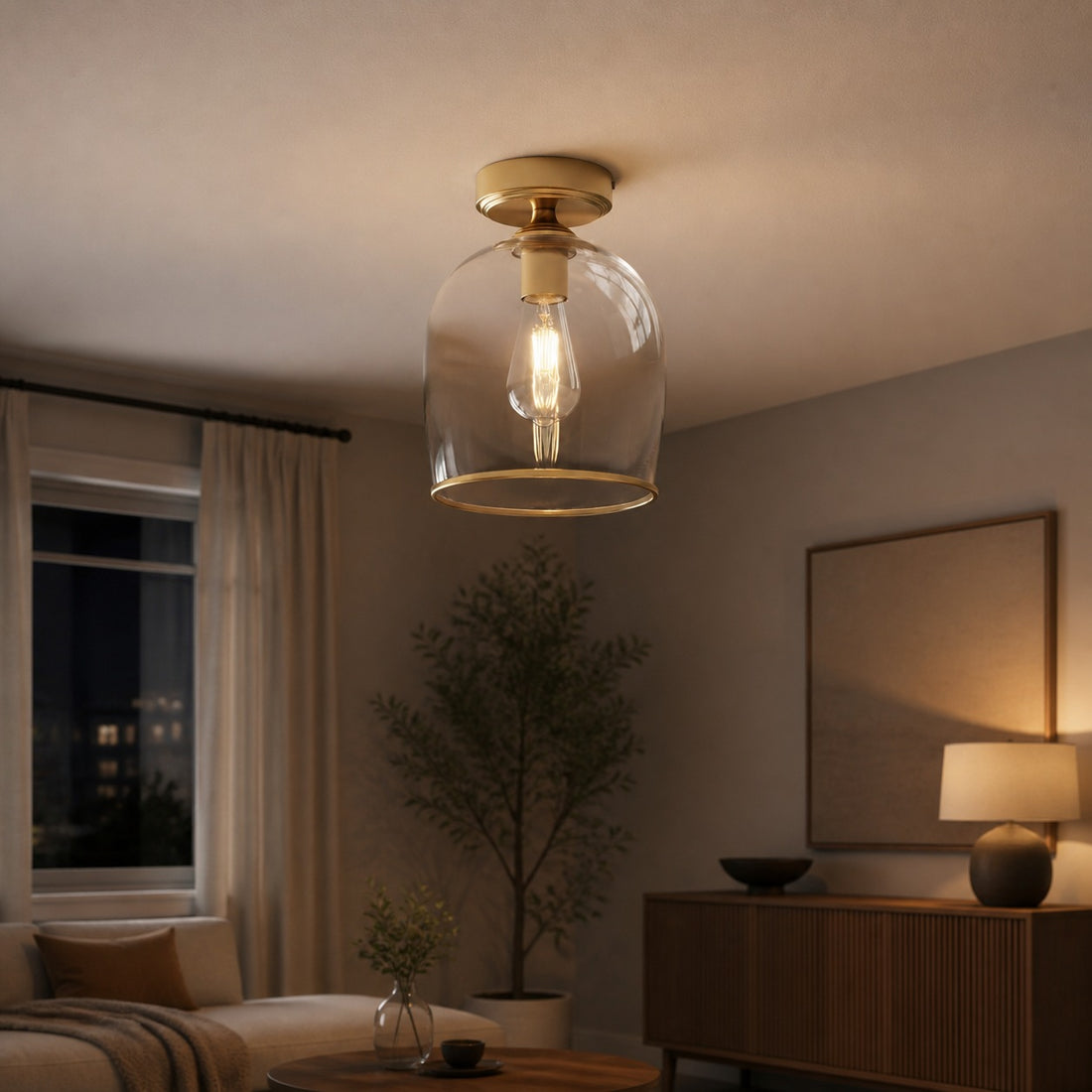 Brazara Dome Ceiling Light - Industrial Ribbed and Clear Glass for Living Room