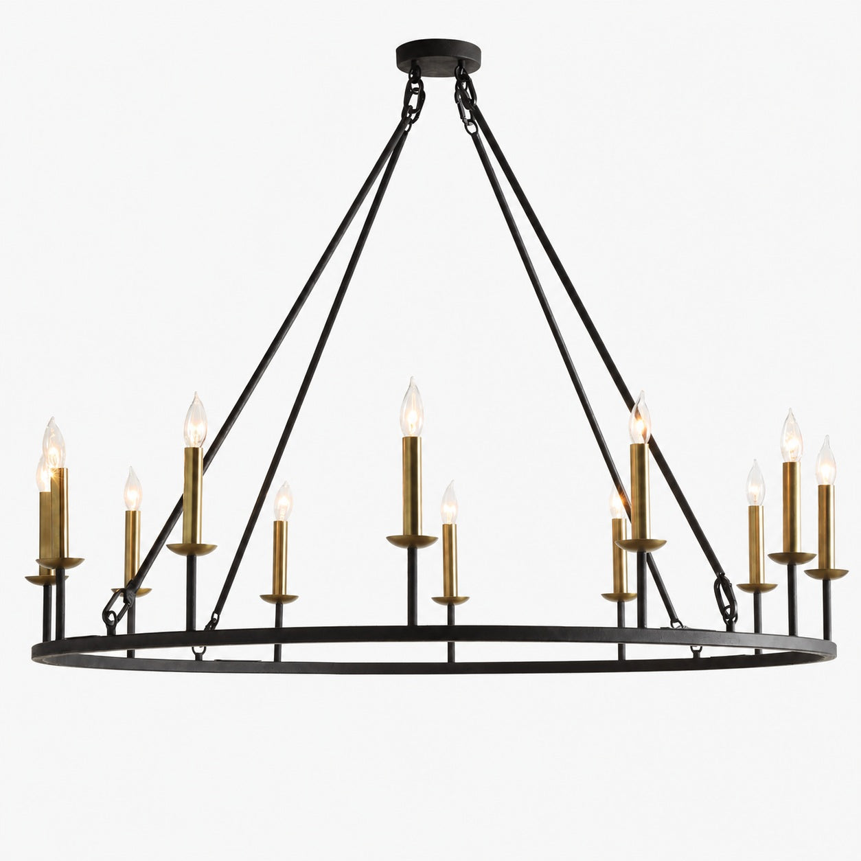 Rowan Modern Wagon Wheel Round Chandelier - Industrial Farmhouse Iron Lighting Fixture