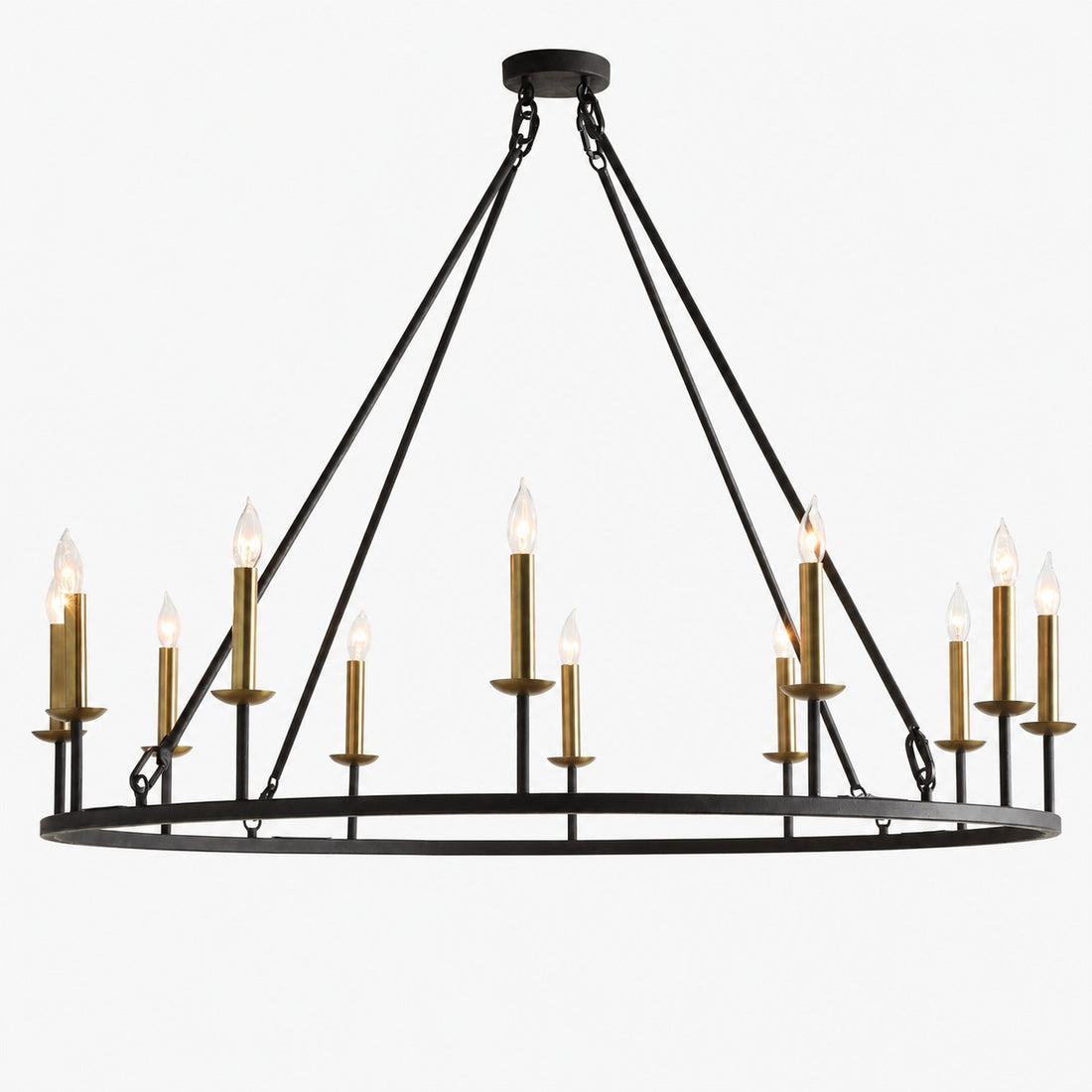 Rowan Modern Wagon Wheel Round Chandelier - Industrial Farmhouse Iron Lighting Fixture