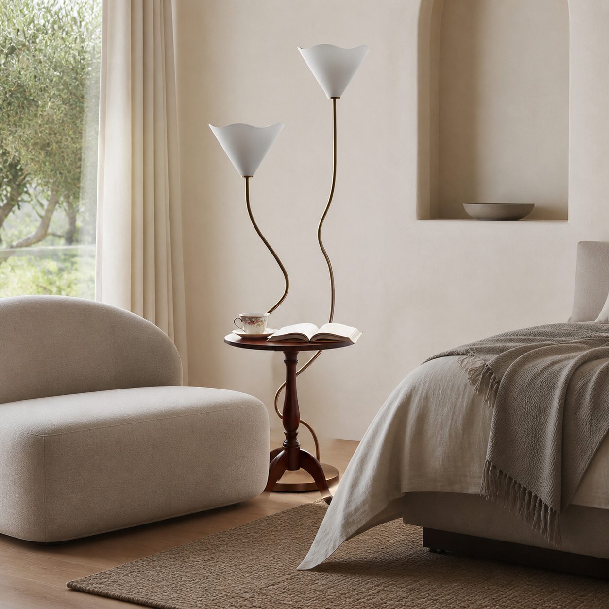 Kysara Floor Lamp - Dual-Stem Floral Design are Suitable for Placement in the Living Room or Bedroom or Study