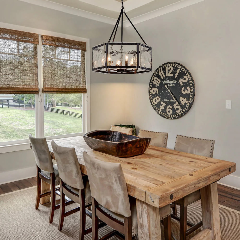 Textured Water Ripple Drum Chandelier - 6-Light Glass Pendant Light