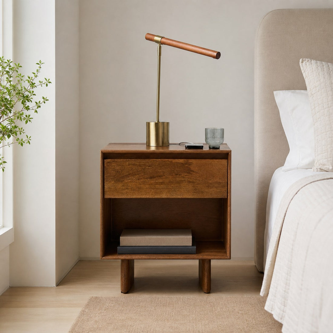 Moss Modern Linear Wood LED Table Lamp – Adjustable Swivel, USB Charging