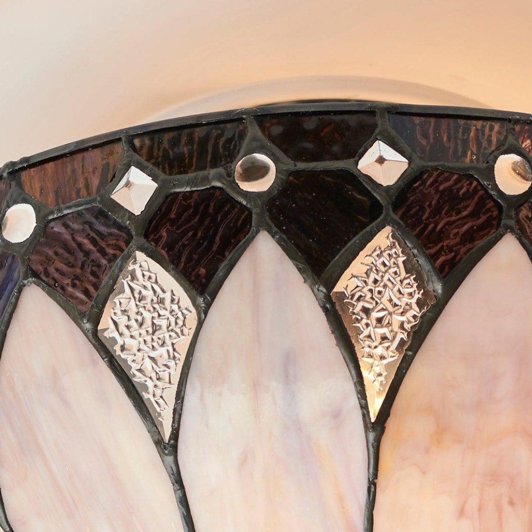TF Brooklyn Tiffany Semi-flush Ceiling Light - Geometric Glass Shade for Hallways or Living Rooms