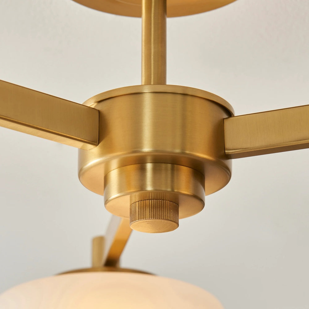 Zirvos Pendant with Frosted Opal Globes and Brushed Brass Frame for Living and Dining