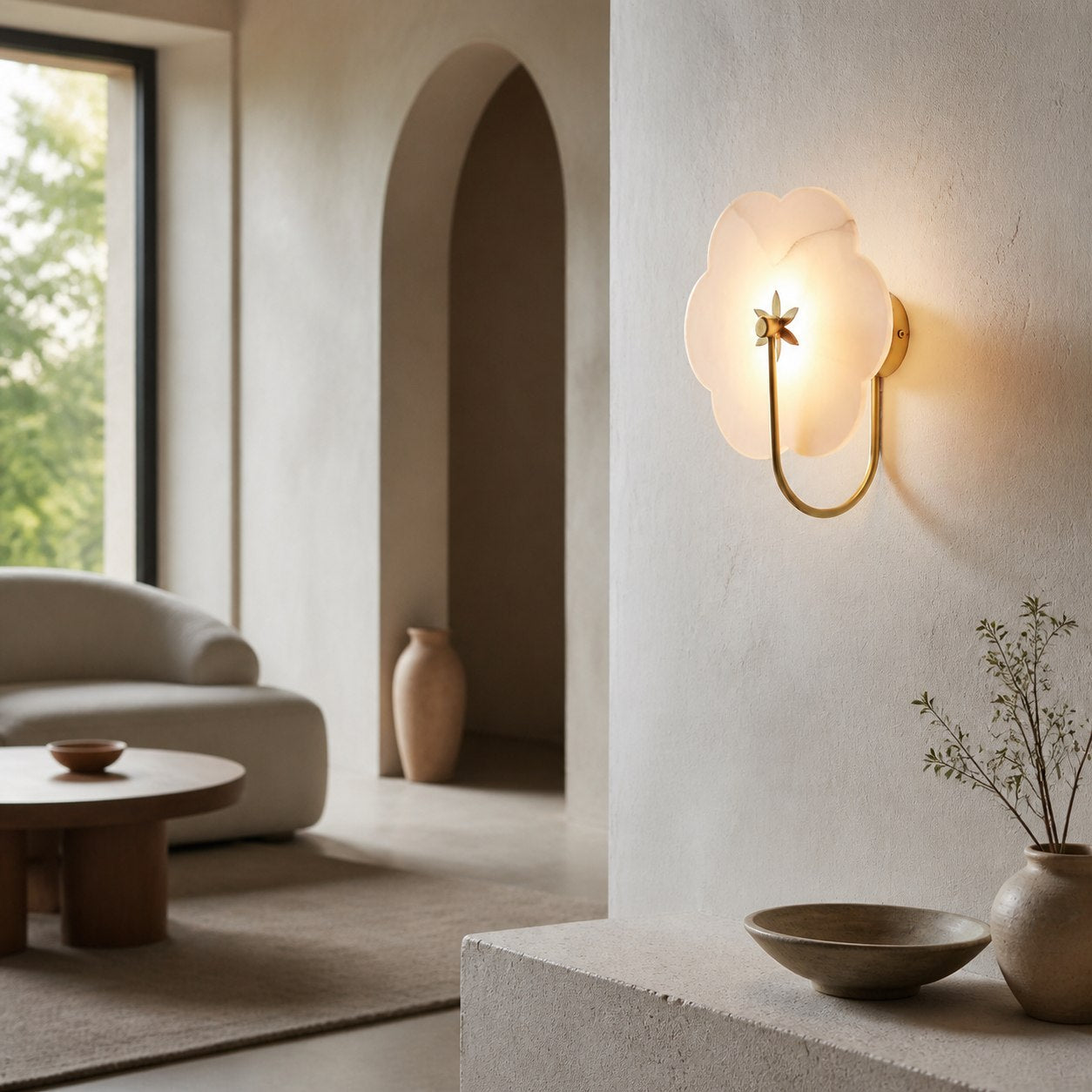 Albi Alabaster Wall Lamp - Carved floral Outlines are Suitable for Living Rooms or Bedrooms