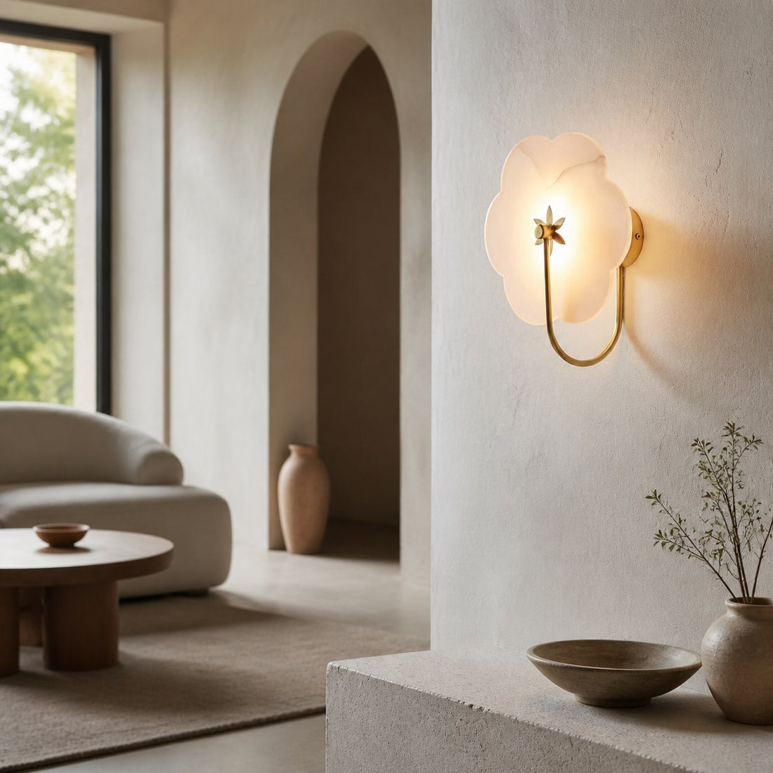 Albi Alabaster Wall Lamp - Carved floral Outlines are Suitable for Living Rooms or Bedrooms
