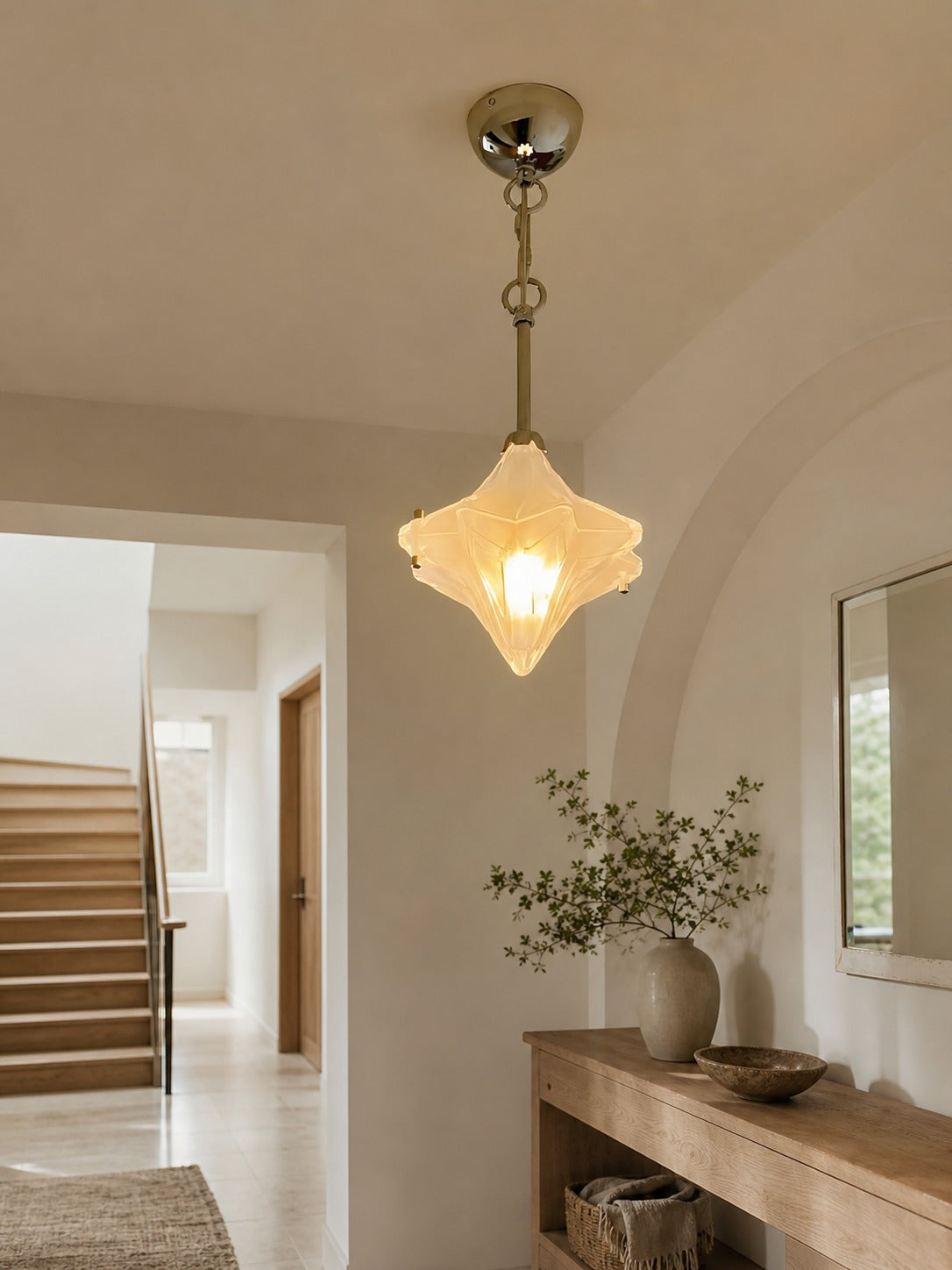 Art Deco Astris Elara Star Pendant Light – Frosted Glass Pendant with Geometric Style
