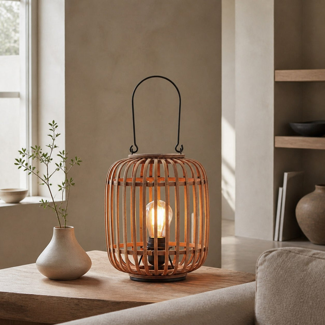 Yumeko Ambient Table Lamp - Open Bamboo Cage Design Stylish and Eco Friendly for Living & Bedroom