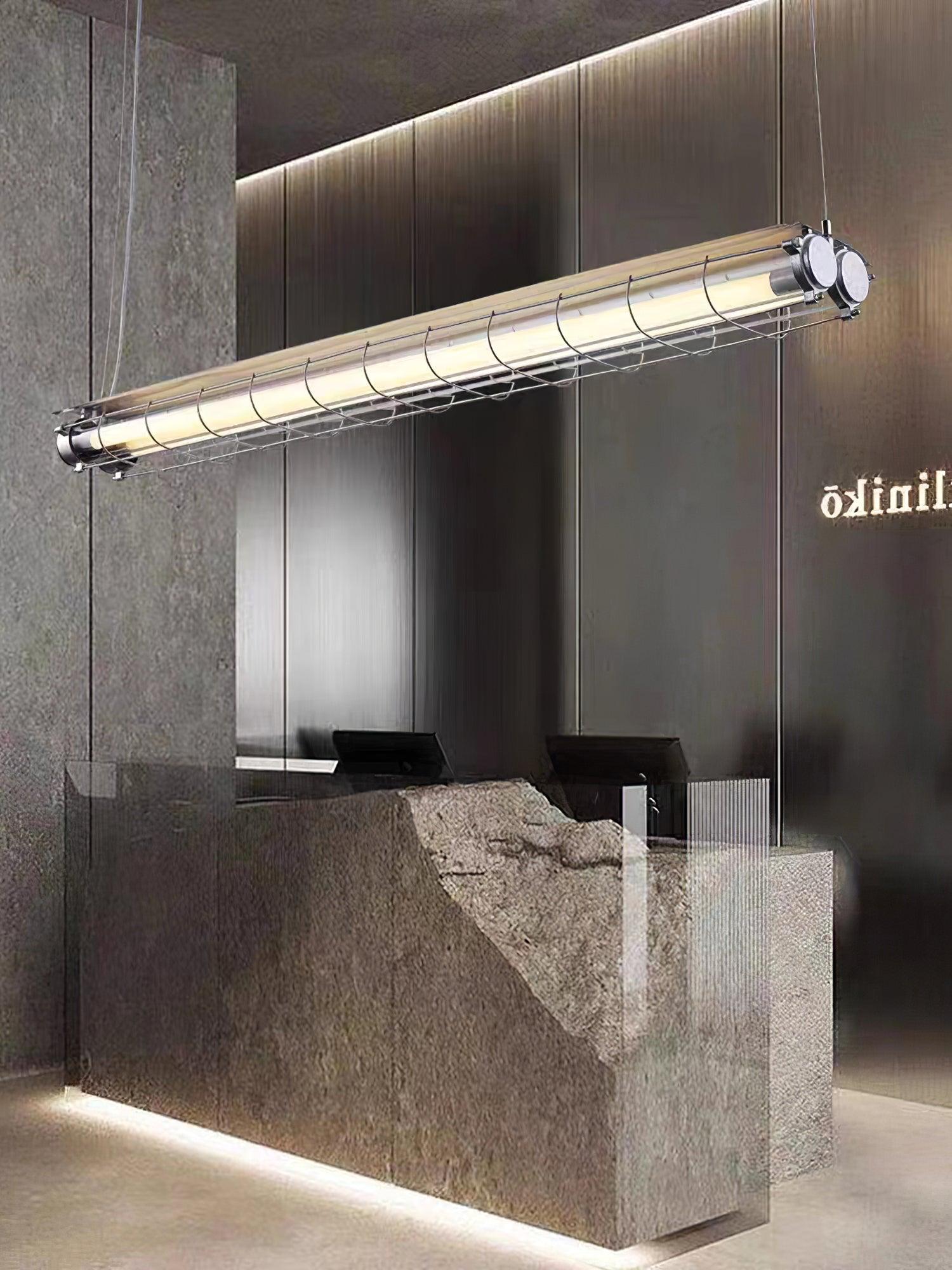 Glass Linearity Chandelier Artisan Clear Cast Iron Metal Sleek Sparkling