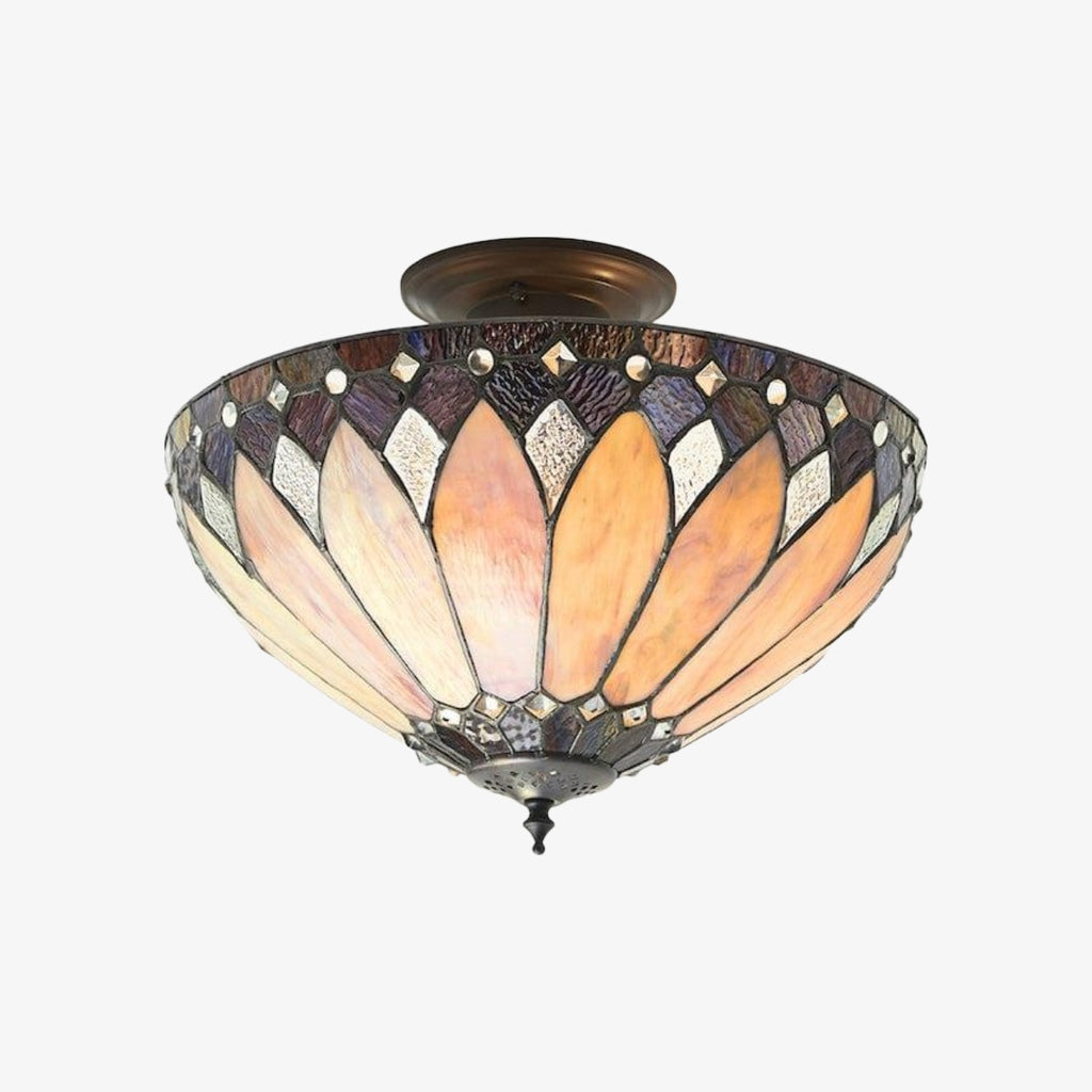 TF Brooklyn Tiffany Semi-flush Ceiling Light - Geometric Glass Shade for Hallways or Living Rooms