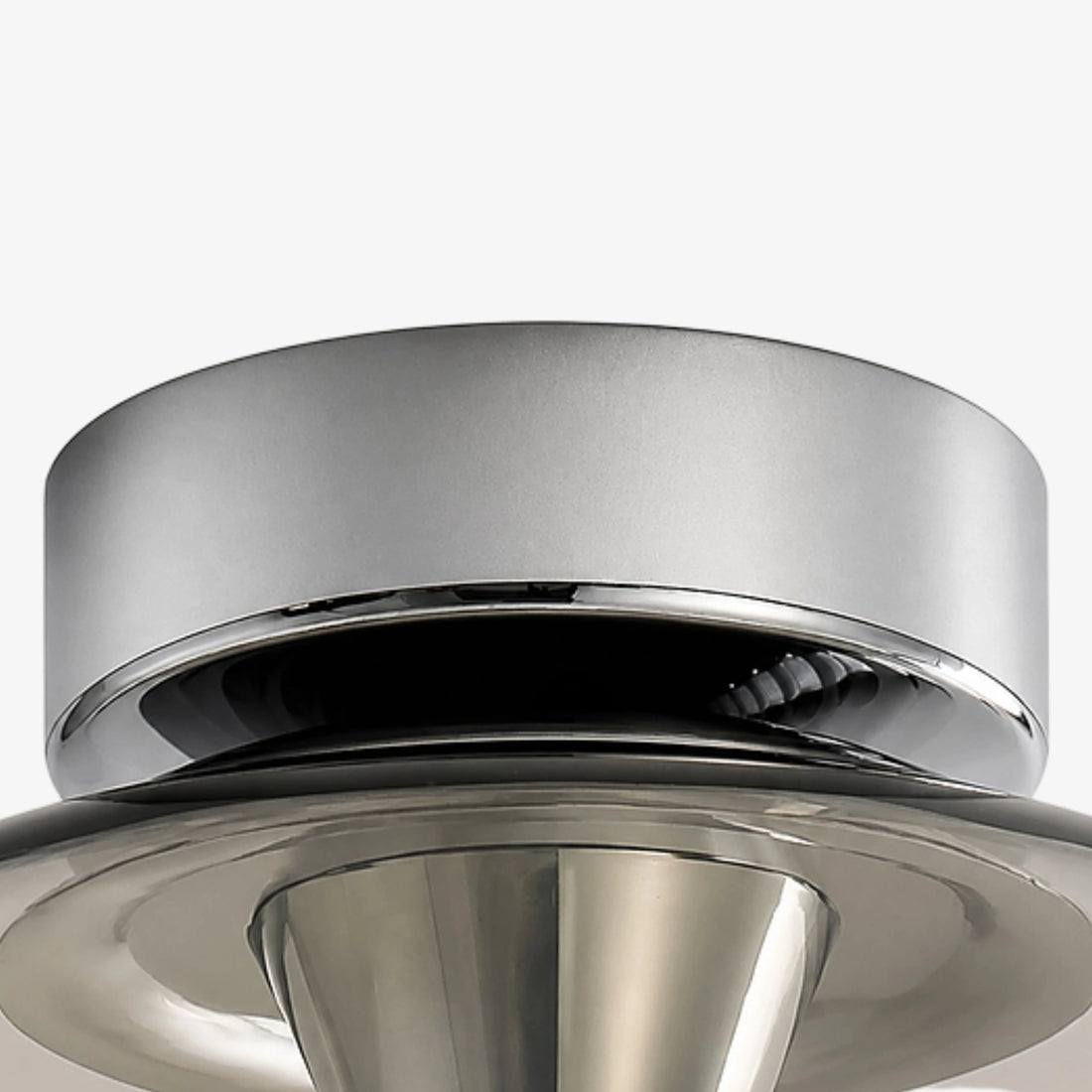 Chrome flush-mount ceiling canopy detail