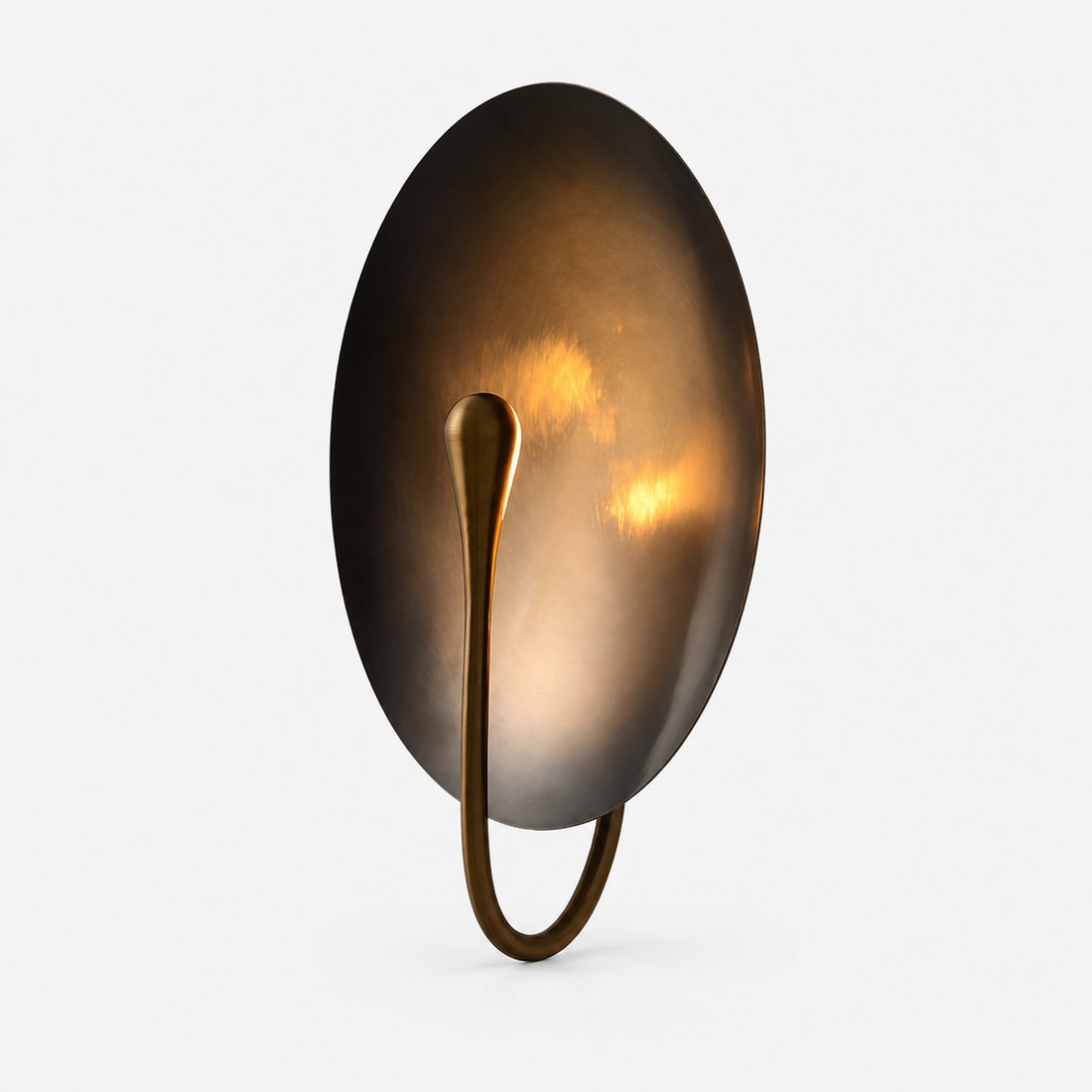 Antique bronze sculptural disc wall sconce