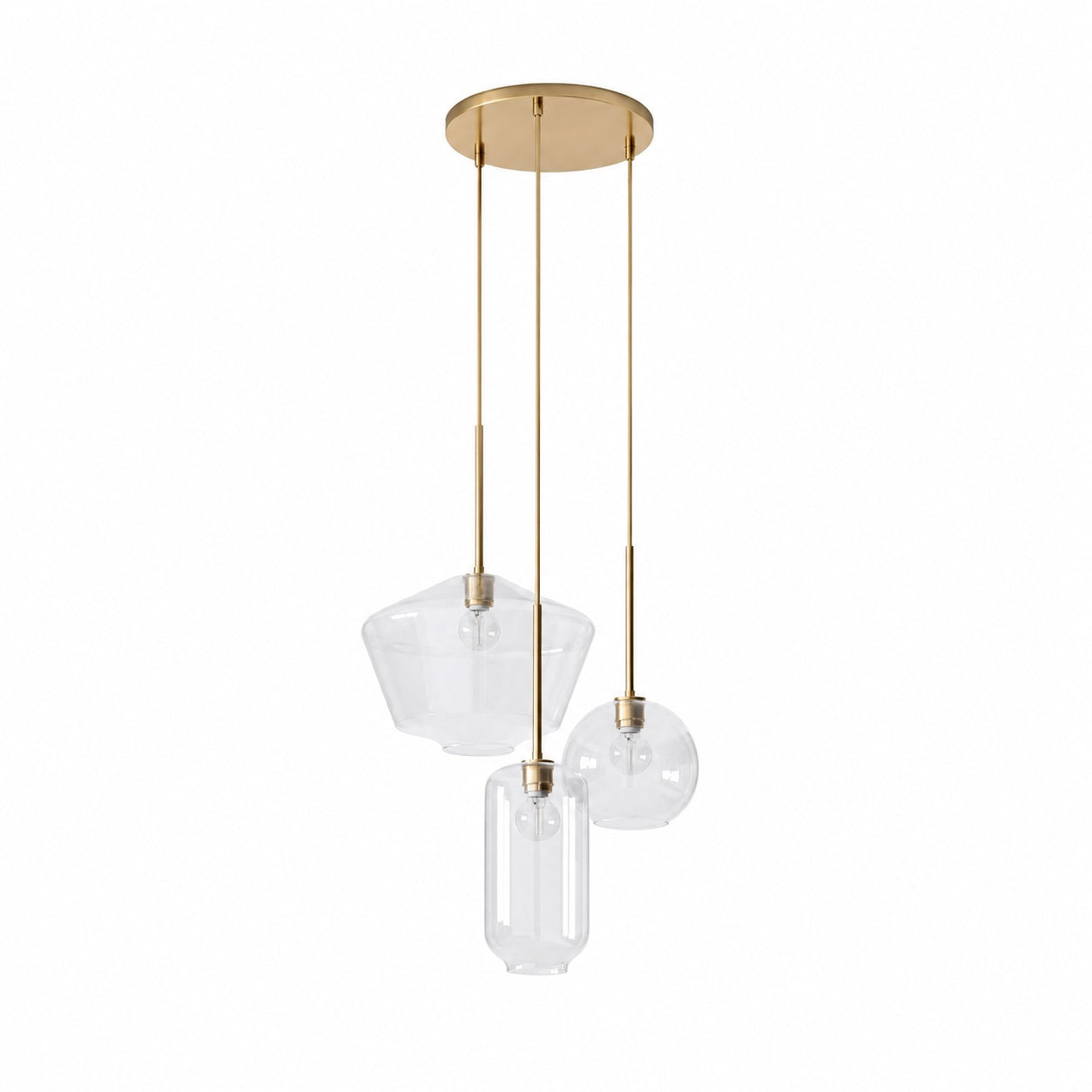 Merin Mixed Sculpture Glass and Metal Triple Chandelier