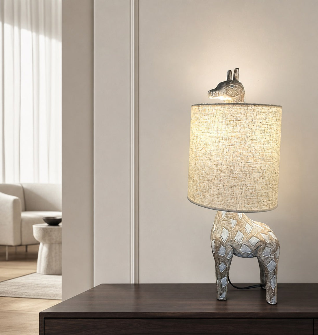 Carved Wood Animal Table Lamp
