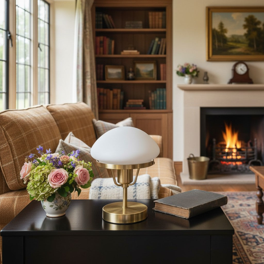 Ornato Luxe Modern Brass or Black Table Lamp With Art Deco Lustre