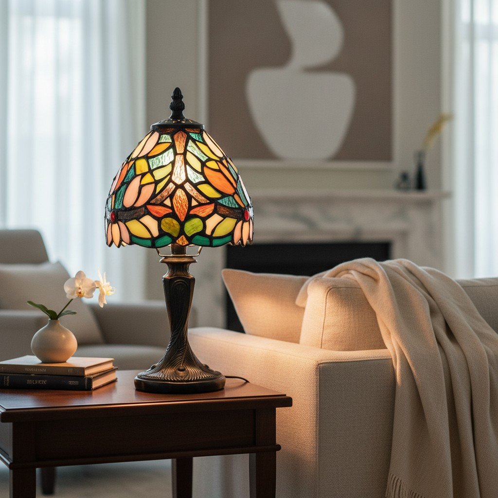 Calyra Vintage Floral Stained Glass Table Lamp - Art Deco Tiffany Style Accent Light for Bedside and Living Room