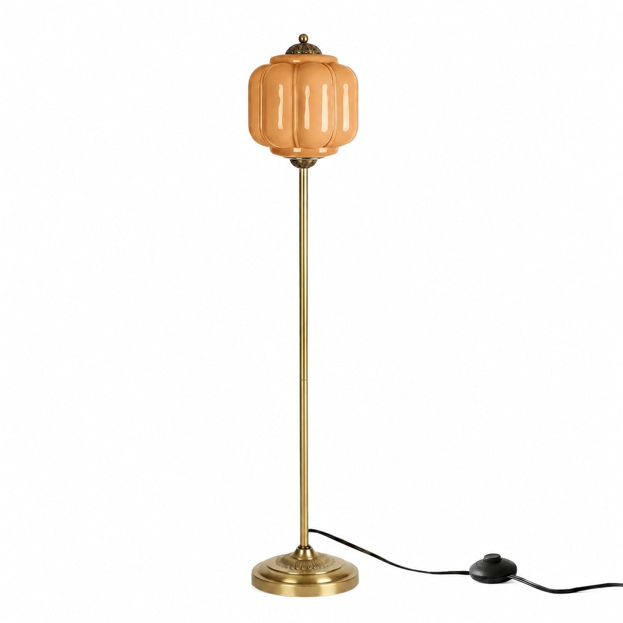 Eloise Textured Glass Pumpkin-Inspired Floor Lamp - Organic Artistry and Retro Style for Living Rooms