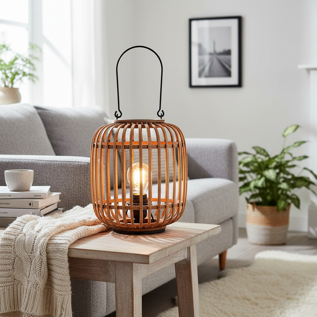 Yumeko Ambient Table Lamp - Open Bamboo Cage Design Stylish and Eco Friendly for Living & Bedroom