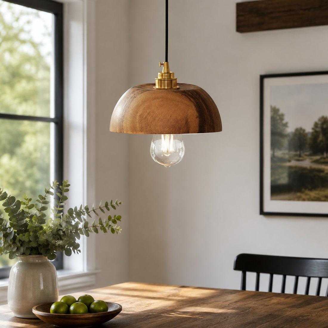 Handcrafted Walnut Wood Dome Pendant Light