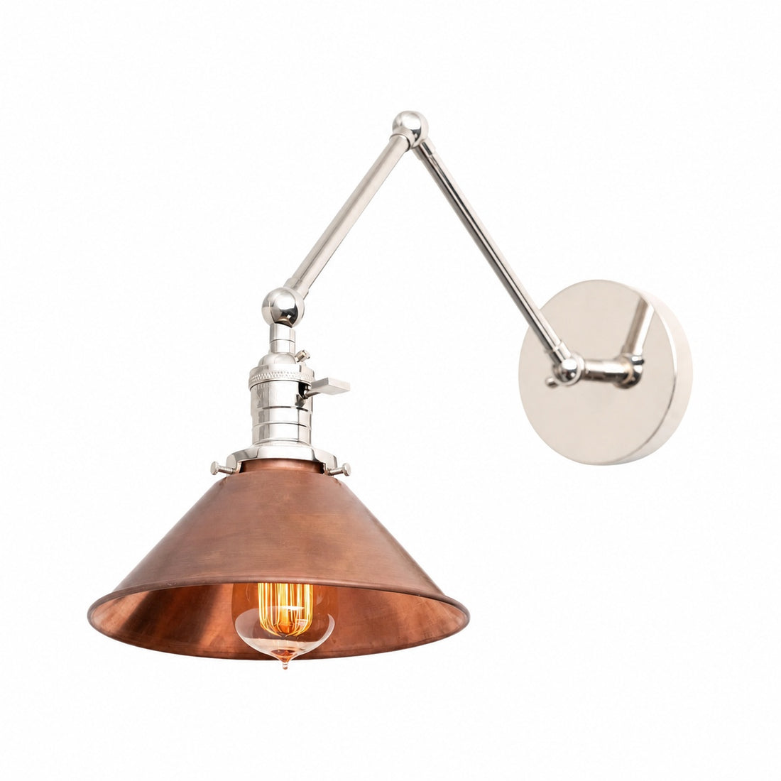 Conique Metal Industrial Wall Sconce with Adjustable Arm - Vintage Copper Cone Shade for Task Lighting