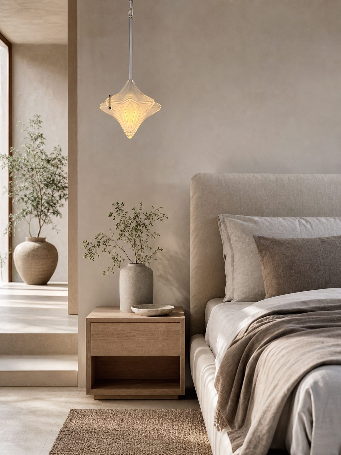 Art Deco Astris Elara Star Pendant Light – Frosted Glass Pendant with Geometric Style