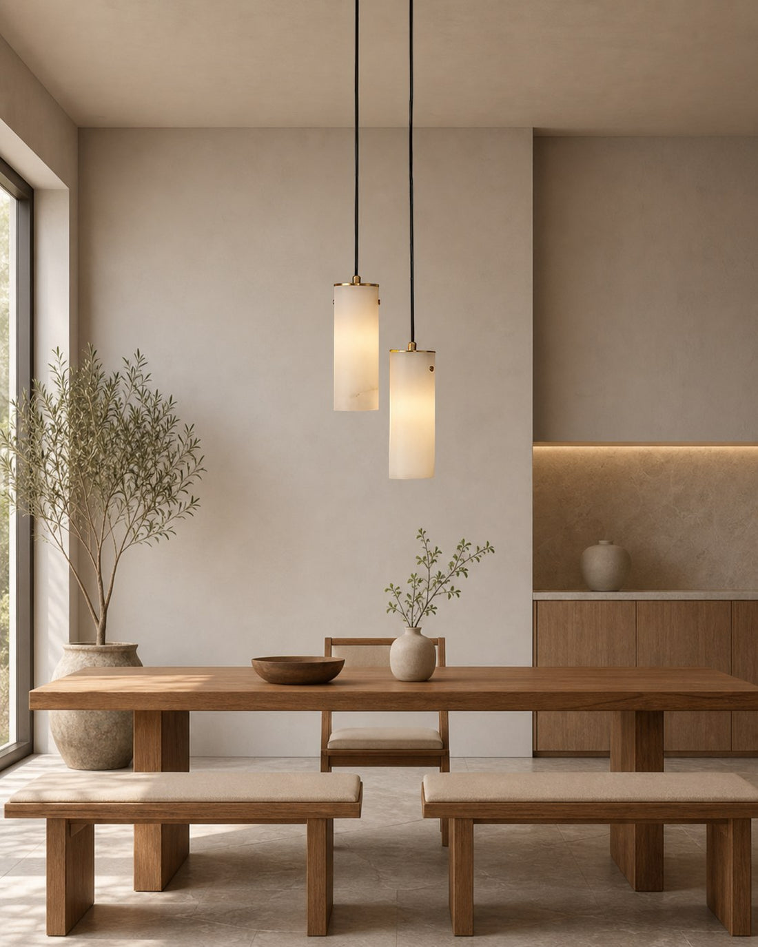 Nula Vertical Alabaster Pendant Light