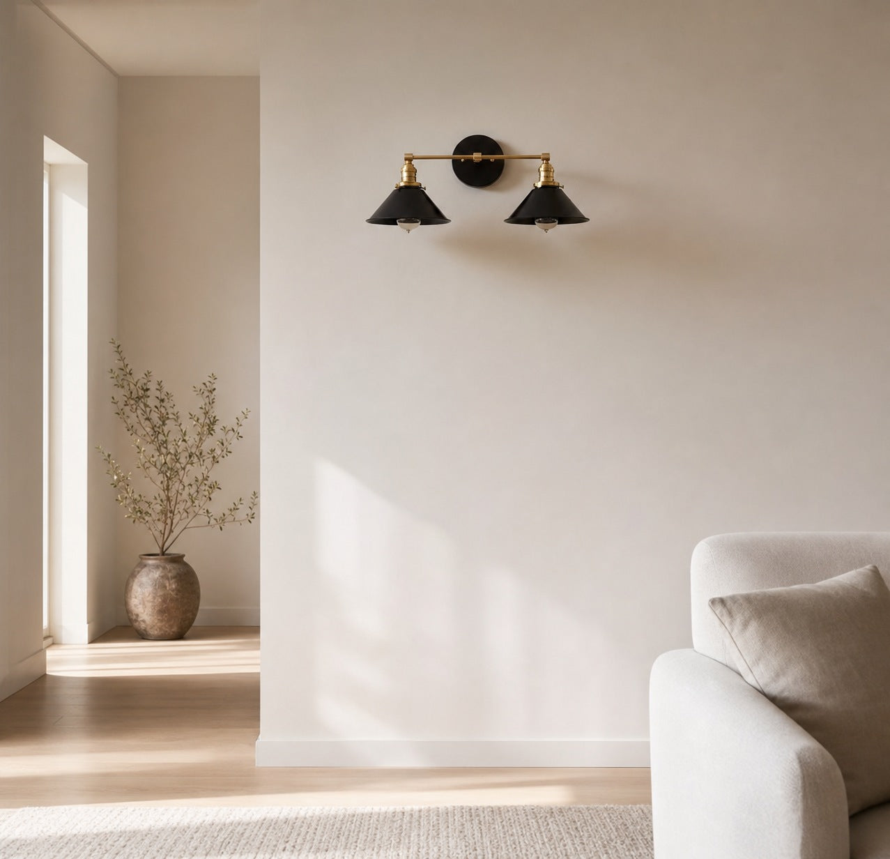 Conique Metal Dual Black Sconce with Cone Shades - Industrial Vanity Wall Light for Mirror