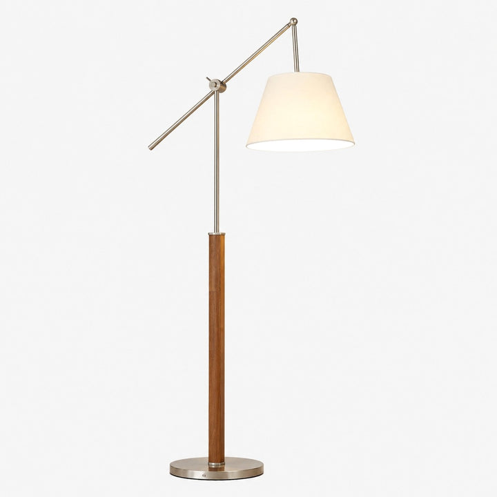 White fabric swing arm floor lamp full product view