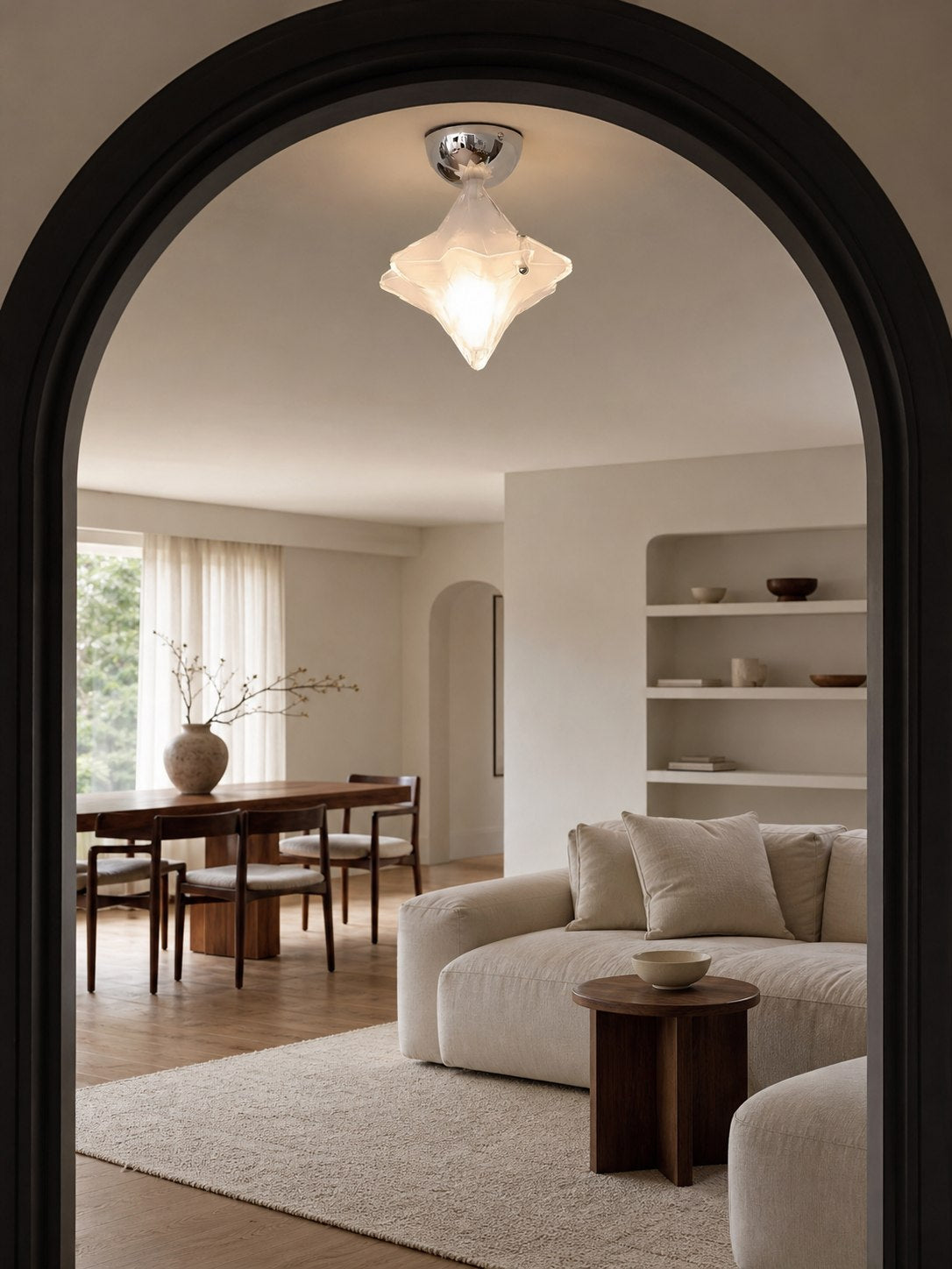 Art Deco Star Ceiling Lamp – Frosted Glass Fixture for Hallway & Entryway – Astris Ceres